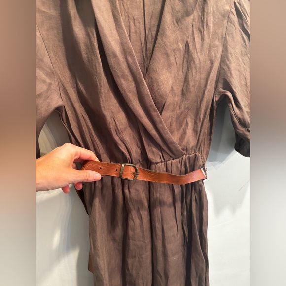 Zara Basic Brown Blouse minimalist neutral size small belt natural casual - Picture 3 of 8